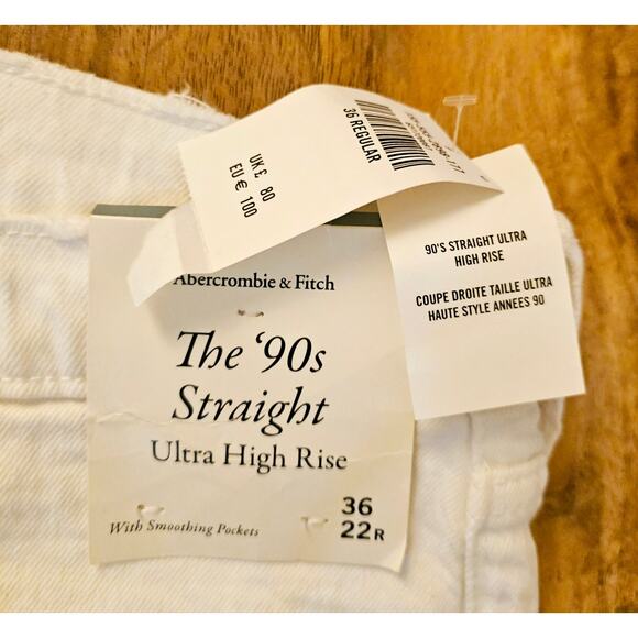 Abercrombie&Fitch NWT 36/22R White 90's Straight Ultra High Rise DistressedPants - Picture 4 of 13